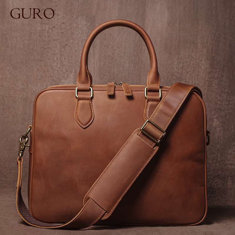 GURO Men Crazy Horse Cowhide B - Luxury Bags Laptop ulasan dan harga